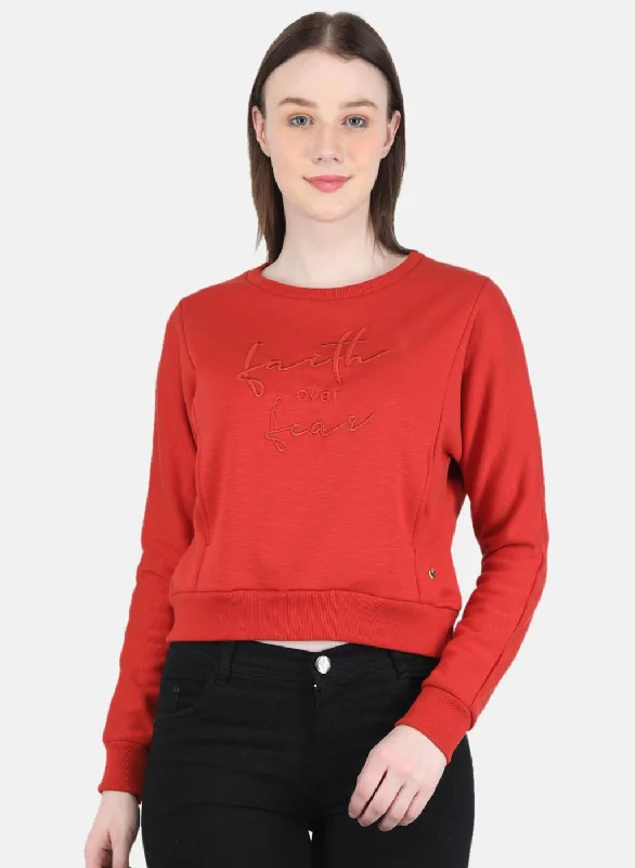 Markdowns Women Orange Embroidered Sweatshirt