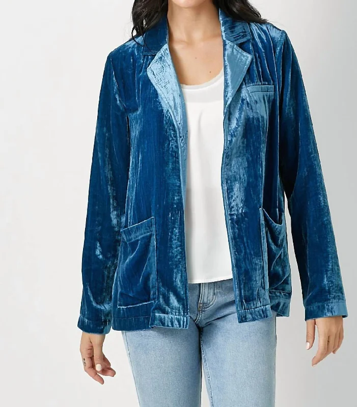 Crazy Deals Velvet Open Jacket In Blue