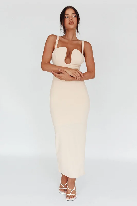 Exclusive Deal Winter Garden U-Neckline Maxi Dress Beige