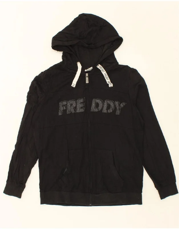 Can't Be Beat FREDDY Womens Oversized Graphic Zip Hoodie Sweater UK 10 Small Black