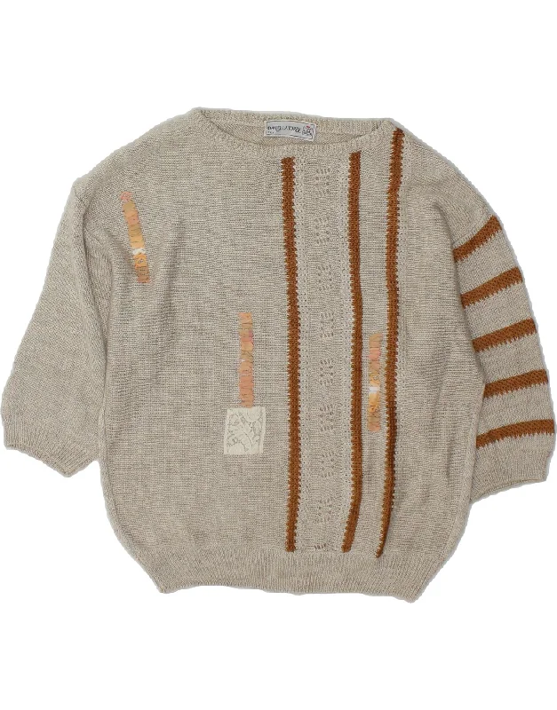 Limited Stock VINTAGE Womens 3/4 Sleeve Boat Neck Jumper Sweater IT 48 XL Grey Striped Limited Stock VINTAGE Womens 3/4 Sleeve Boat Neck Jumper Sweater IT 48 XL Grey Striped