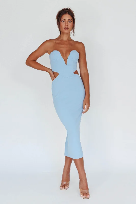 Discount Mania Dragonfly Lace-up Back Midi Dress Blue