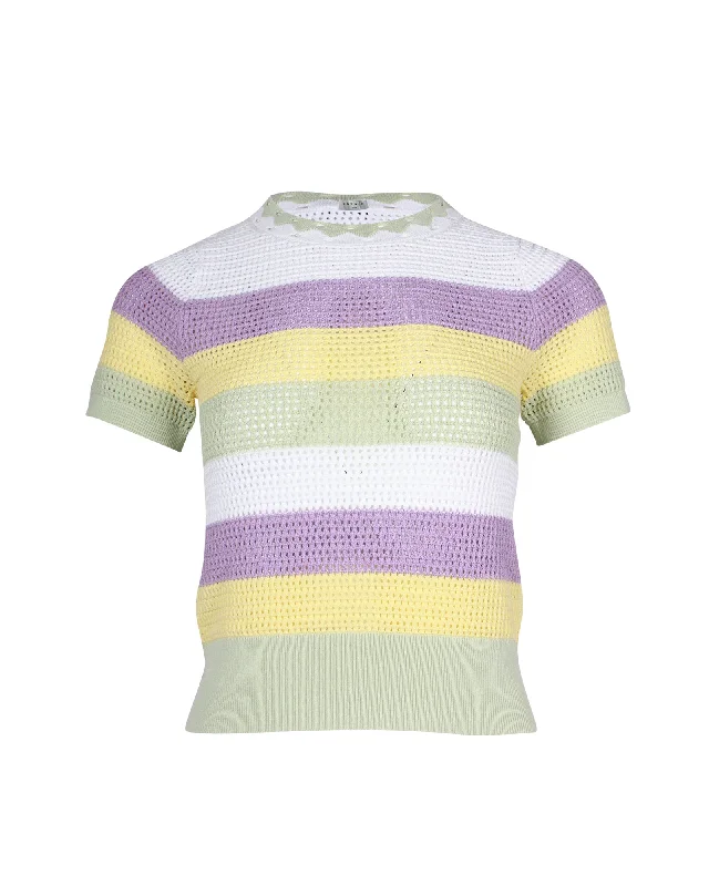 Discount Mania Sandro Ninon Striped Short Sleeve Sweater in Multicolor Viscose
