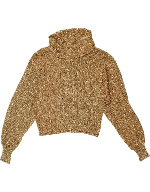 Sale Event VINTAGE Womens Crop Roll Neck Jumper Sweater IT 42 Medium Gold