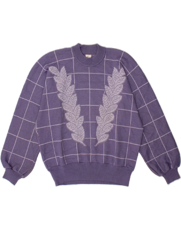 Weekend Deal VINTAGE Womens Oversized Crew Neck Jumper Sweater EU 44 XL Purple Check Weekend Deal VINTAGE Womens Oversized Crew Neck Jumper Sweater EU 44 XL Purple Check