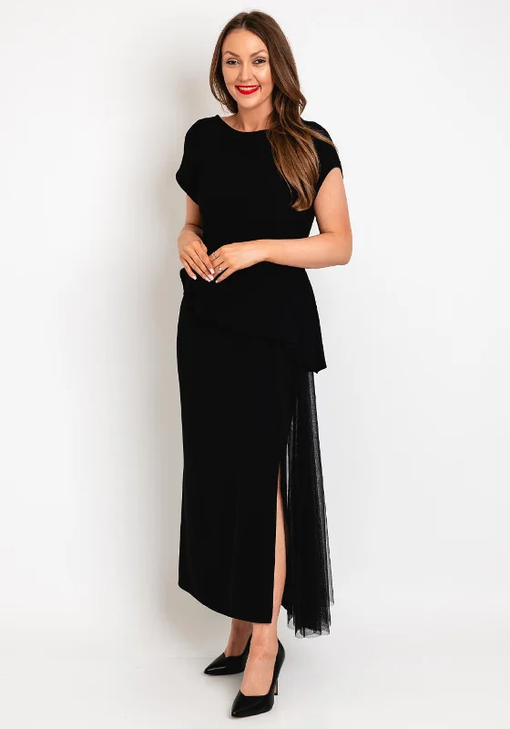 Price Break Kate Cooper Peplum Mesh Sash Maxi Dress, Black