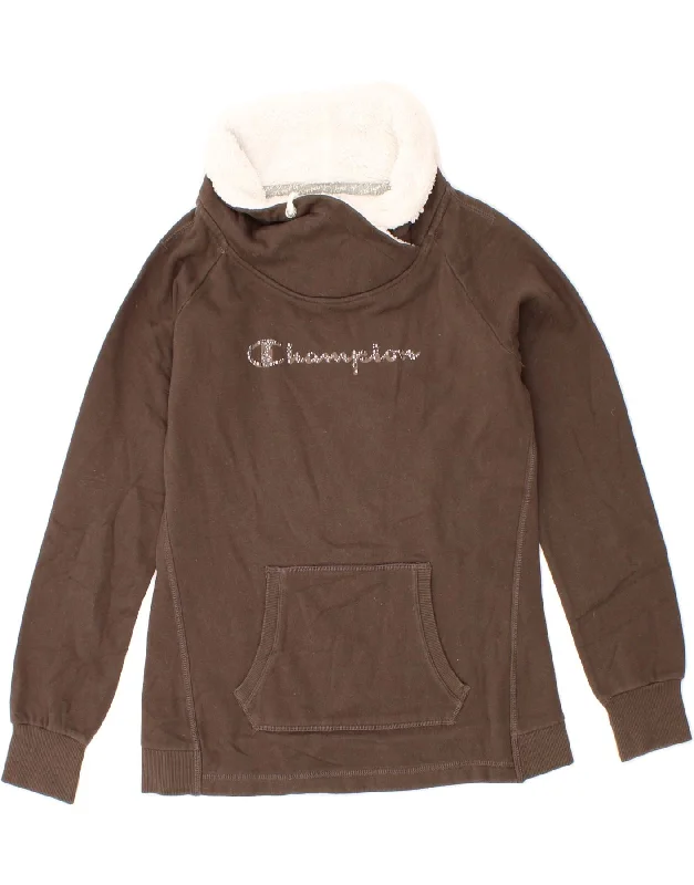 Limited Quantity CHAMPION Womens Graphic Roll Neck Sweatshirt Jumper UK 14 Medium Brown Limited Quantity CHAMPION Womens Graphic Roll Neck Sweatshirt Jumper UK 14 Medium Brown