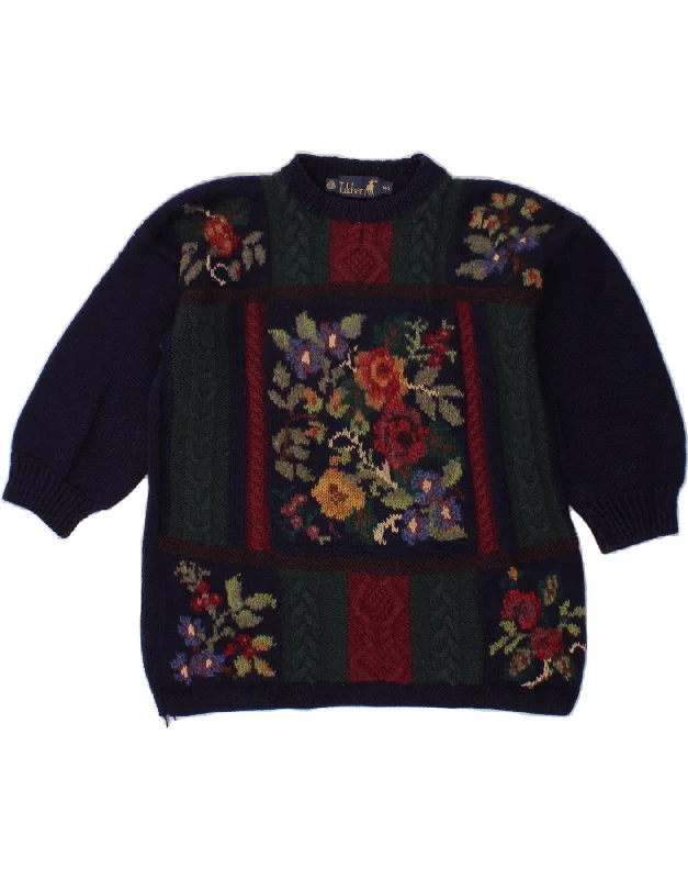 Price Cut TULCHAN Womens 3/4 Sleeve Crew Neck Jumper Sweater UK 14 Medium Navy Blue