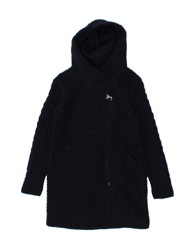 Price Blitz ARAN MOR Womens Hooded Cardigan Sweater UK 14 Medium Navy Blue Merino Wool Price Blitz ARAN MOR Womens Hooded Cardigan Sweater UK 14 Medium Navy Blue Merino Wool