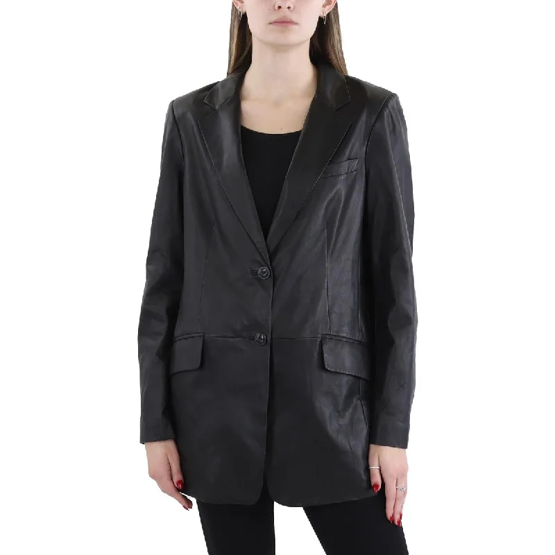 Overstock Womens Faux Leather Office Double-Breasted Blazer