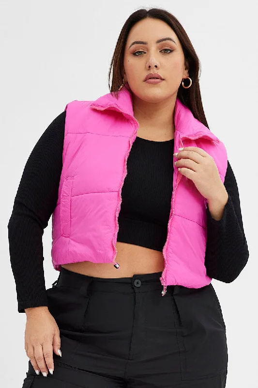Extra Savings Pink Puffer Vest Sleeveless Crop