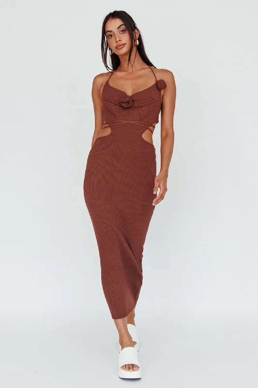 Last Chance Rue Rose Accent Ribbed Knit Midi Dress Coco