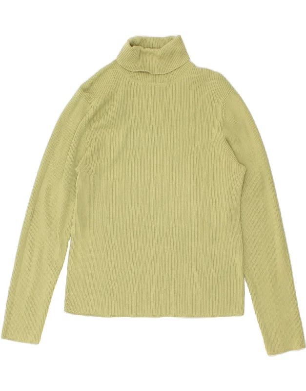 Warehouse Sale EDDIE BAUER Womens Crop Roll Neck Jumper Sweater UK 14 Large Green Cotton