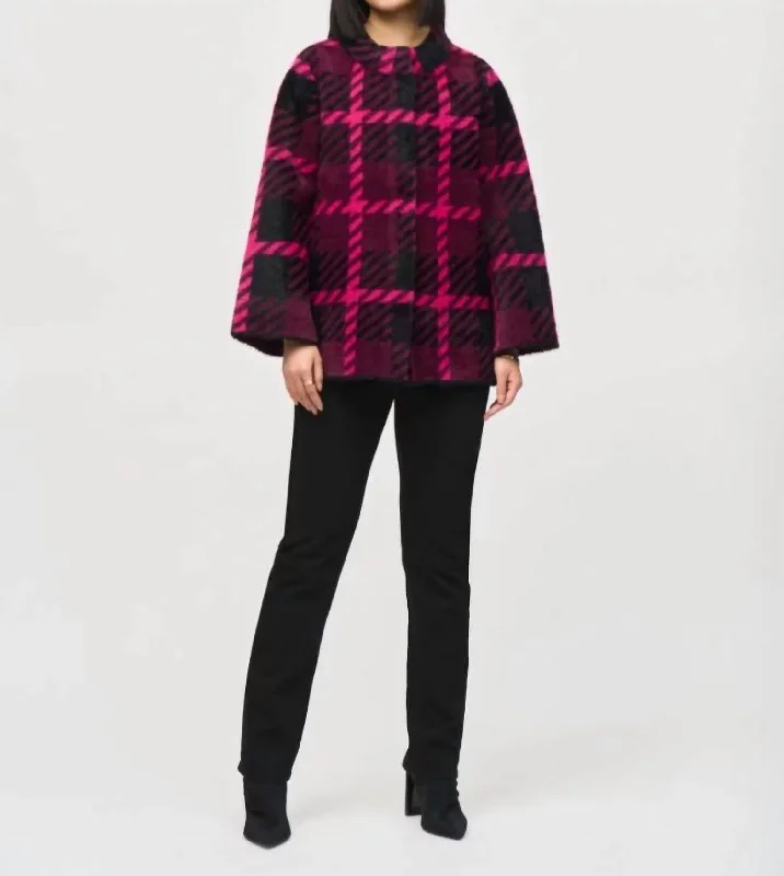Extra Savings Plaid Knit Coat In Pink Punch