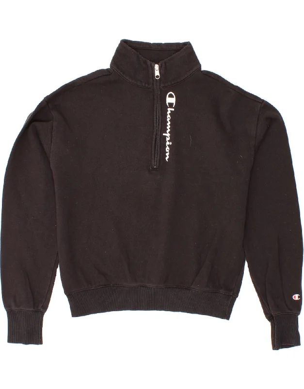 Early Access CHAMPION Womens Crop Graphic Zip Neck Sweatshirt Jumper UK 14 Medium Black Early Access CHAMPION Womens Crop Graphic Zip Neck Sweatshirt Jumper UK 14 Medium Black