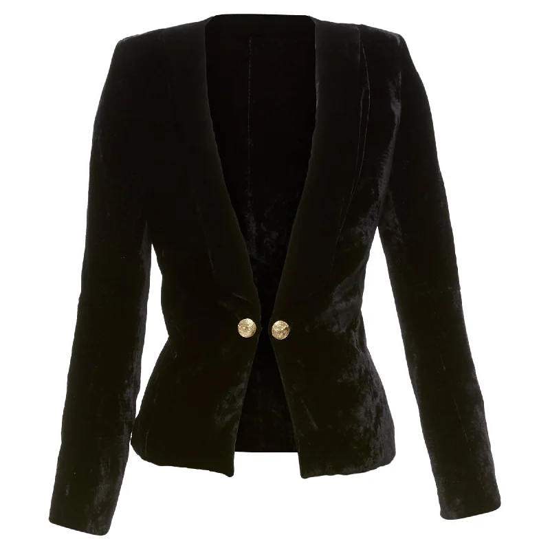 Stock Clearance Balmain Velvet Gold Eagle Buttons Shoulder Pads Fitted Blazer