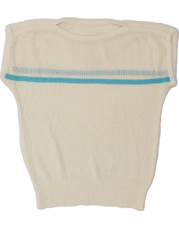 Anniversary Sale VINTAGE Womens Short Sleeve Crew Neck Jumper Sweater UK 14 Medium White Anniversary Sale VINTAGE Womens Short Sleeve Crew Neck Jumper Sweater UK 14 Medium White