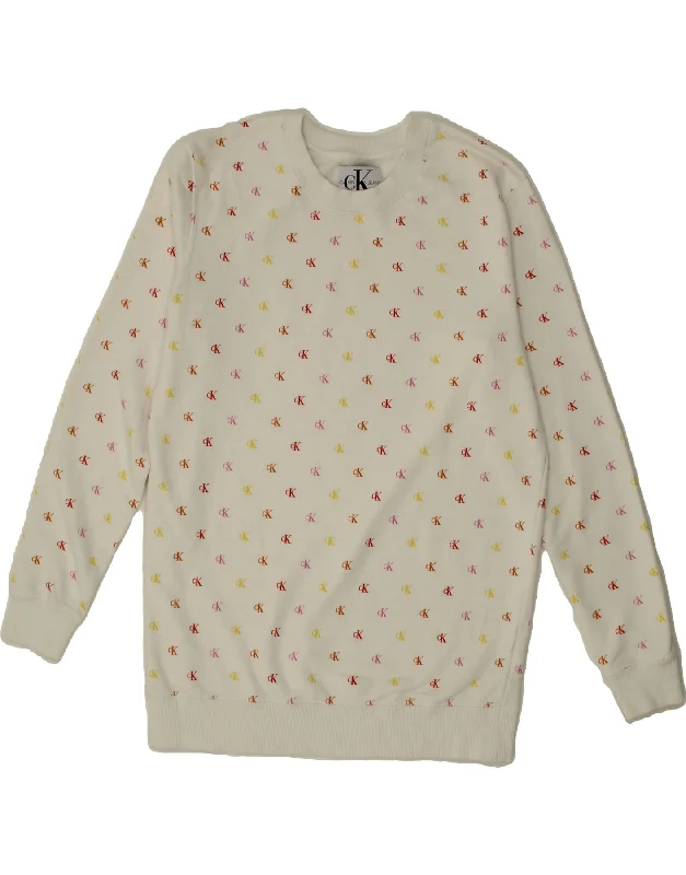 Steals and Deals CALVIN KLEIN JEANS Womens Graphic Sweatshirt Jumper UK 10 Small White Steals and Deals CALVIN KLEIN JEANS Womens Graphic Sweatshirt Jumper UK 10 Small White