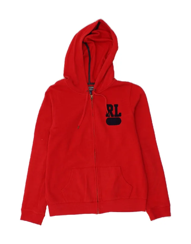 Blowout Deals POLO RALPH LAUREN Womens Zip Hoodie Sweater UK 16 Large Red Cotton