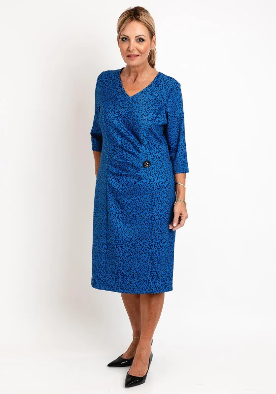 Lowest Price Via Veneto Ditsy Leopard Print Pencil Midi Dress, Royal Blue
