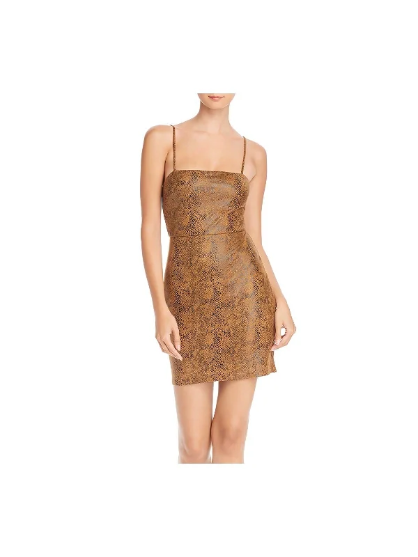 Clearance Sale AQUA Womens Brown Snake Print Spaghetti Strap Square Neck Short Cocktail Body Con Dress Clearance Sale AQUA Womens Brown Snake Print Spaghetti Strap Square Neck Short Cocktail Body Con Dress