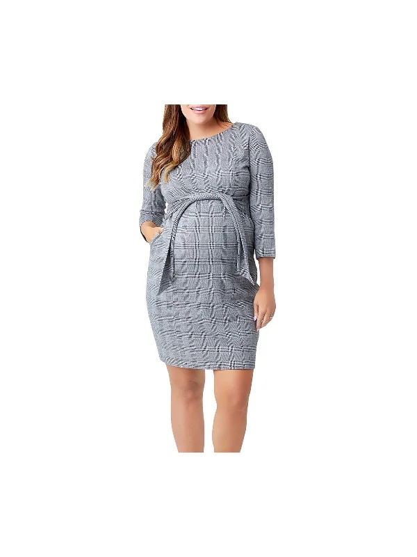 Season Finale Sale NOM Womens Gray Belted Houndstooth Long Sleeve Crew Neck Above The Knee Wear To Work Sheath Dress Season Finale Sale NOM Womens Gray Belted Houndstooth Long Sleeve Crew Neck Above The Knee Wear To Work Sheath Dress