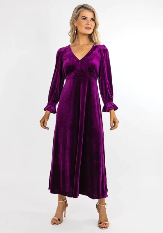 Final Sale Kate & Pippa Streasa Velvet A-line Midi Dress, Purple