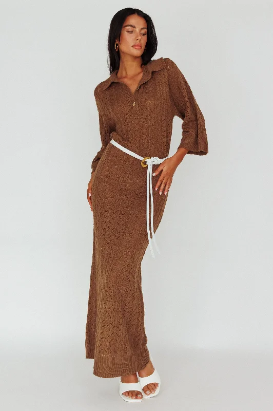 Exclusive Online Offer Alouette 3/4 Sleeve Crochet Midi Dress Cocoa