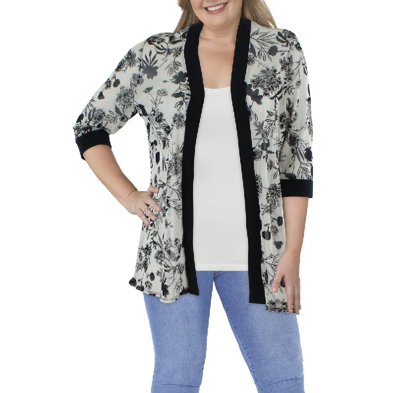 Referral Discount Plus Womens Mesh Printed Duster Blazer