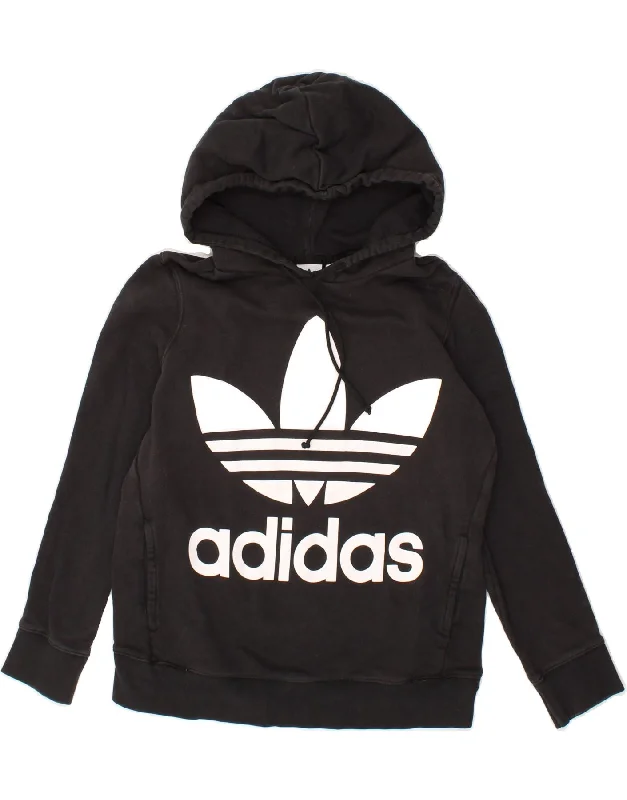 Weekend Deal ADIDAS Womens Oversized Graphic Hoodie Jumper UK 8 Small  Black Cotton