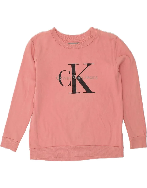 Low Prices CALVIN KLEIN JEANS Womens Graphic Sweatshirt Jumper UK 14 Medium Pink