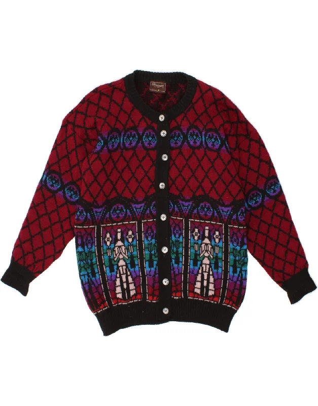 Final Markdown VINTAGE Womens Cardigan Sweater UK 16 Large Red Fair Isle Wool