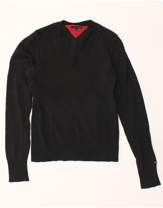 Unmissable Offer TOMMY HILFIGER Womens V-Neck Jumper Sweater UK 12 Medium Black