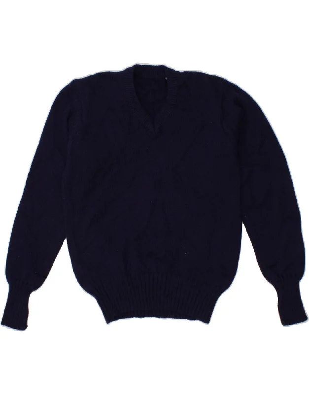 Take Advantage VINTAGE Womens V-Neck Jumper Sweater EU 36 Small Navy Blue Wool