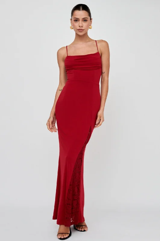 Great Deals Well Versed Lace Split Maxi Dress Wine