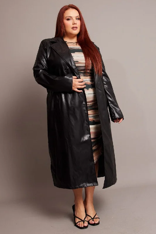 Weekend Flash Sale Black Pu Coat With Shoulder Pads