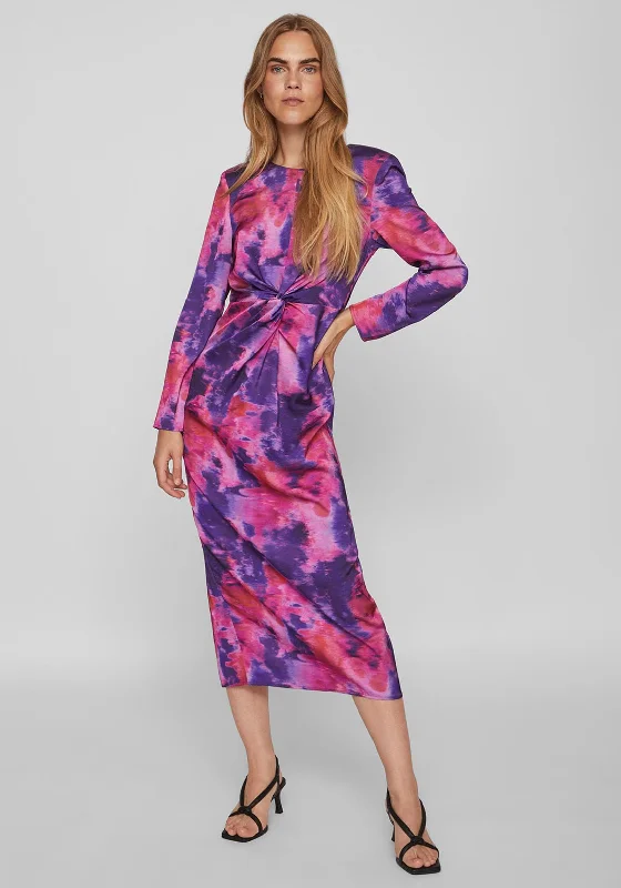 Exclusive Online Offer Vila Ravenna Knotted Waist Satin Print Maxi Dress, Love Potion