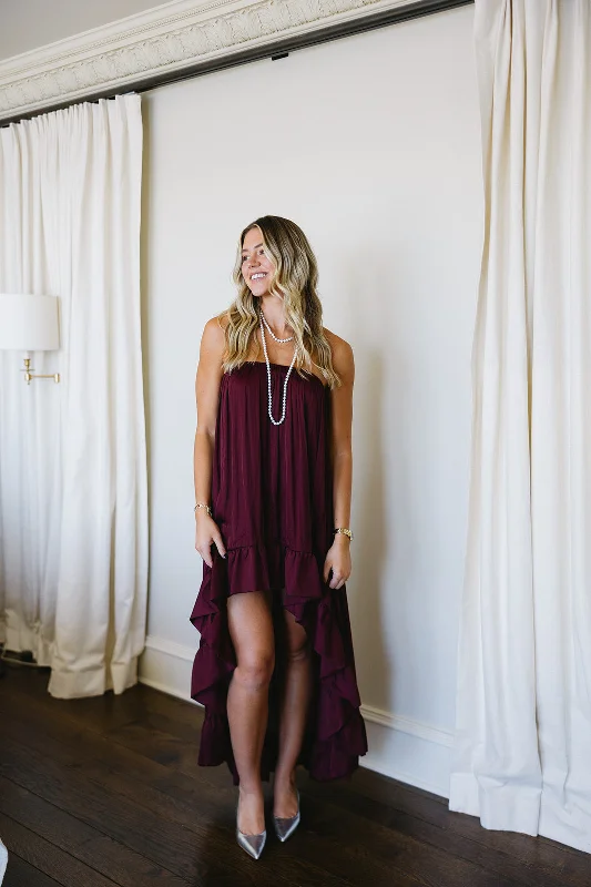 Super Deal Here We Go High Low Dress - Burgundy