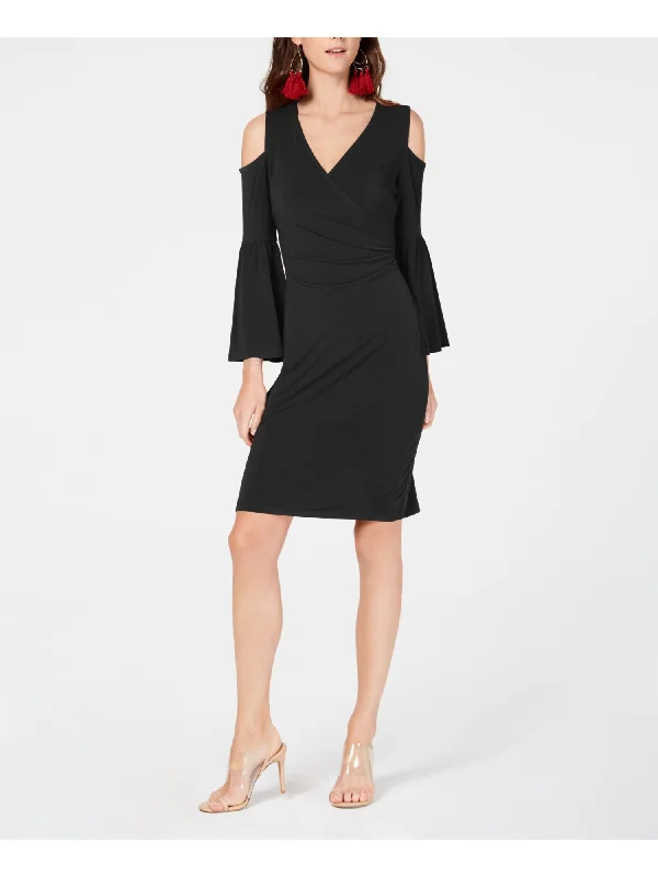 Best Bargains INC Womens Black Cold Shoulder 3/4 Sleeve V Neck Above The Knee Evening Sheath Dress Best Bargains INC Womens Black Cold Shoulder 3/4 Sleeve V Neck Above The Knee Evening Sheath Dress
