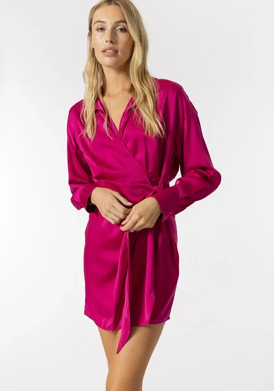 TIME-Limited Offer Tiffosi Satin Wrap Mini Dress, Pink
