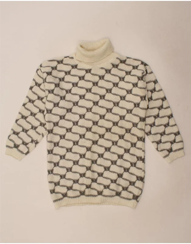 Great Bargains VINTAGE Womens Roll Neck Jumper Sweater UK 14 Large Off White Geometric Great Bargains VINTAGE Womens Roll Neck Jumper Sweater UK 14 Large Off White Geometric