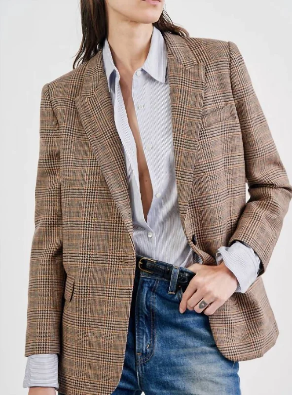 Reduced Prices Diane Blazer In Brown/olive Plaid
