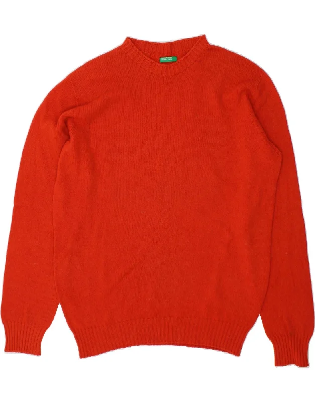 Amazing Deals BENETTON Womens Crew Neck Jumper Sweater UK 16 Large Red Virgin Wool