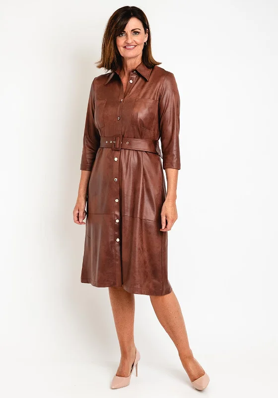 Take Advantage Eva Kayan Leather Look Midi Shirt Dress, Cinnamon