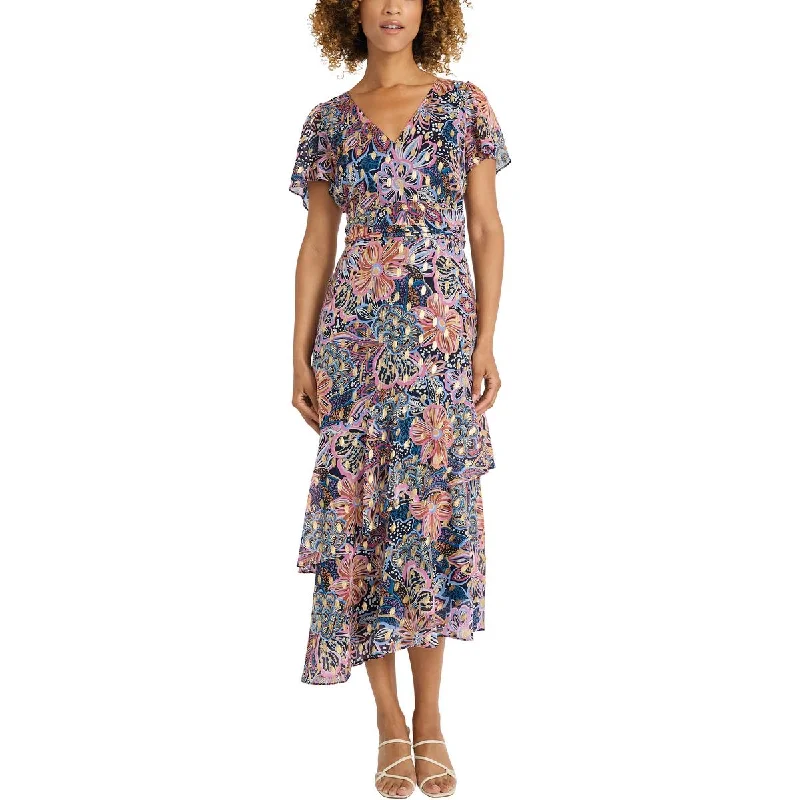 Today Only Womens Ruffled Floral Print Midi Dress
