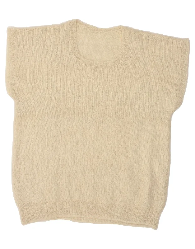 Price Smash VINTAGE Womens Short Sleeve Boat Neck Jumper Sweater UK 14 Large Beige