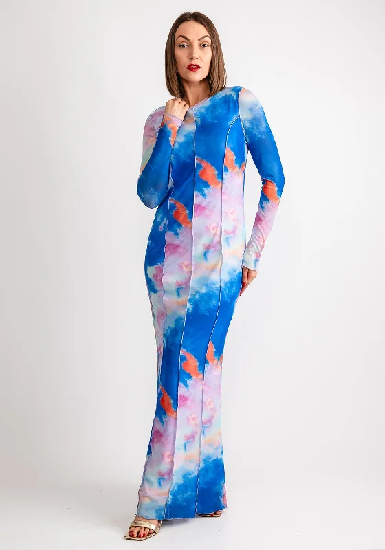 Instant Discount SOMETHINGNEW Kiara Watercolour Mesh Maxi Dress, Purple Heather