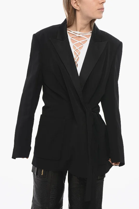 Daily Deals Balmain Satin Lapel Wrap Blazer