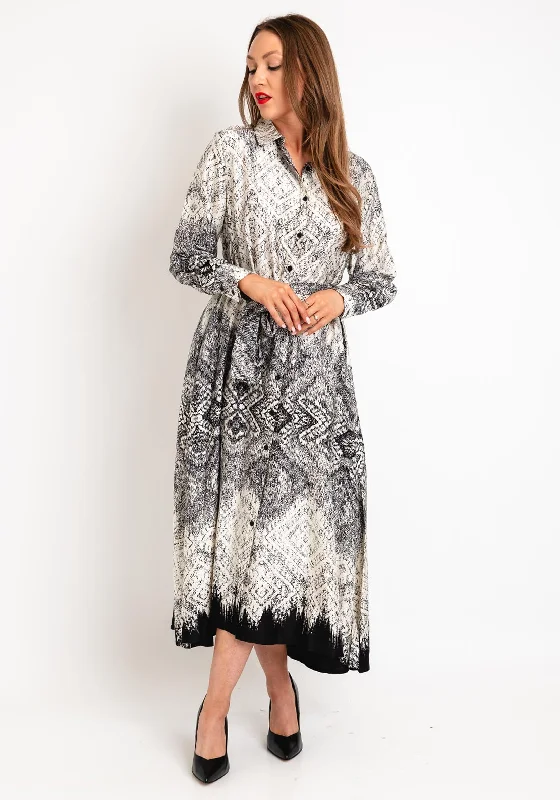 Mega Sale Natalia Collection One Size Scattered Print Shirt Maxi Dress, Black & White
