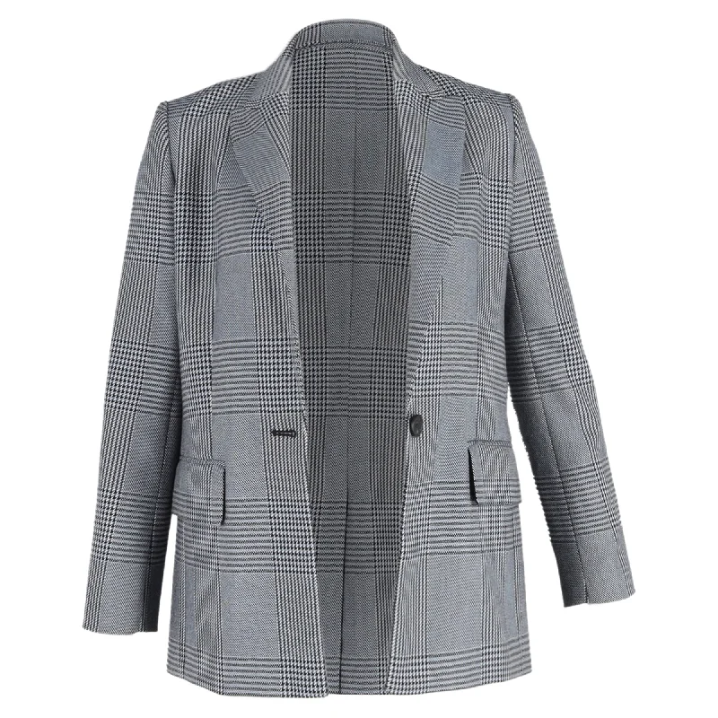 Members Only Maje Plaid Single-Breasted Blazer in Grey Wool